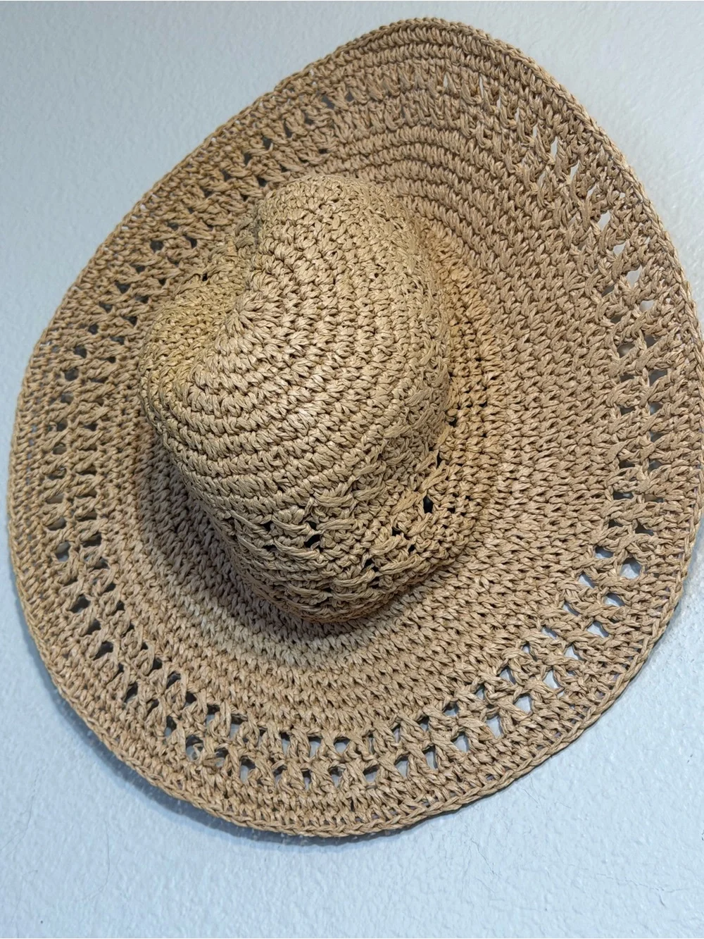 Time and Tru Straw Crochet Sun Hat - Natural Tan